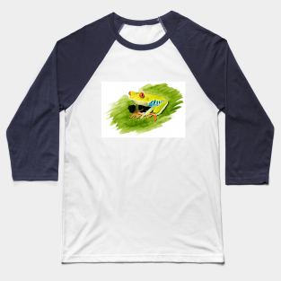 Red Eyed Tree Frog Watercolour Painting Baseball T-Shirt